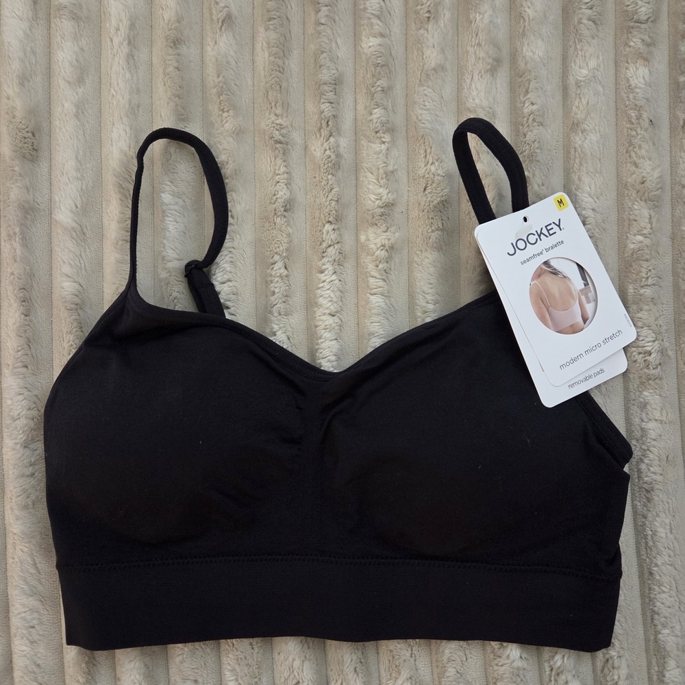 Jockey Women's Seamfree Modern Micro Stretch Cami Strap Bralette M Black